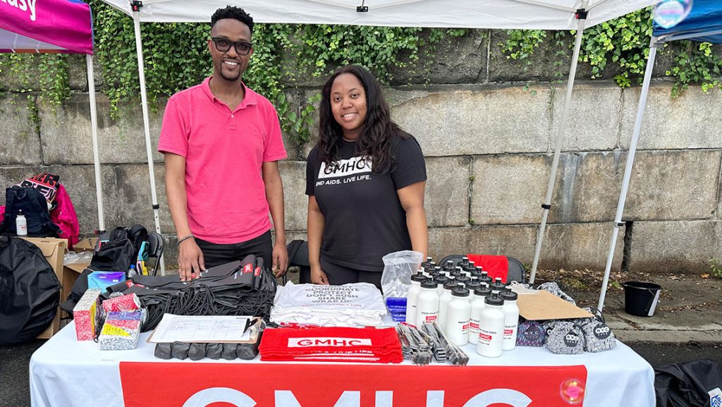 Armstrong Tingwane, Vice President, Prevention Programs, and Dacia Burke, Program Coordinator for Women’s Services, at the 2023 Harlem Pride Festival.