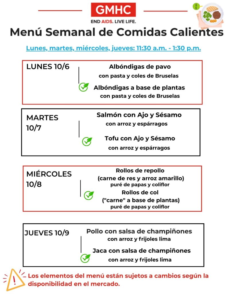 October 6 Hot Meals Lunch Menu Spanish