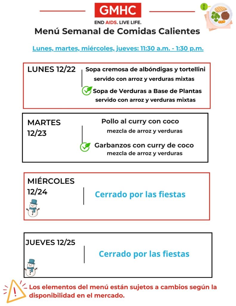 Hot Meals Lunch Menu 12 22 2025 Spanish