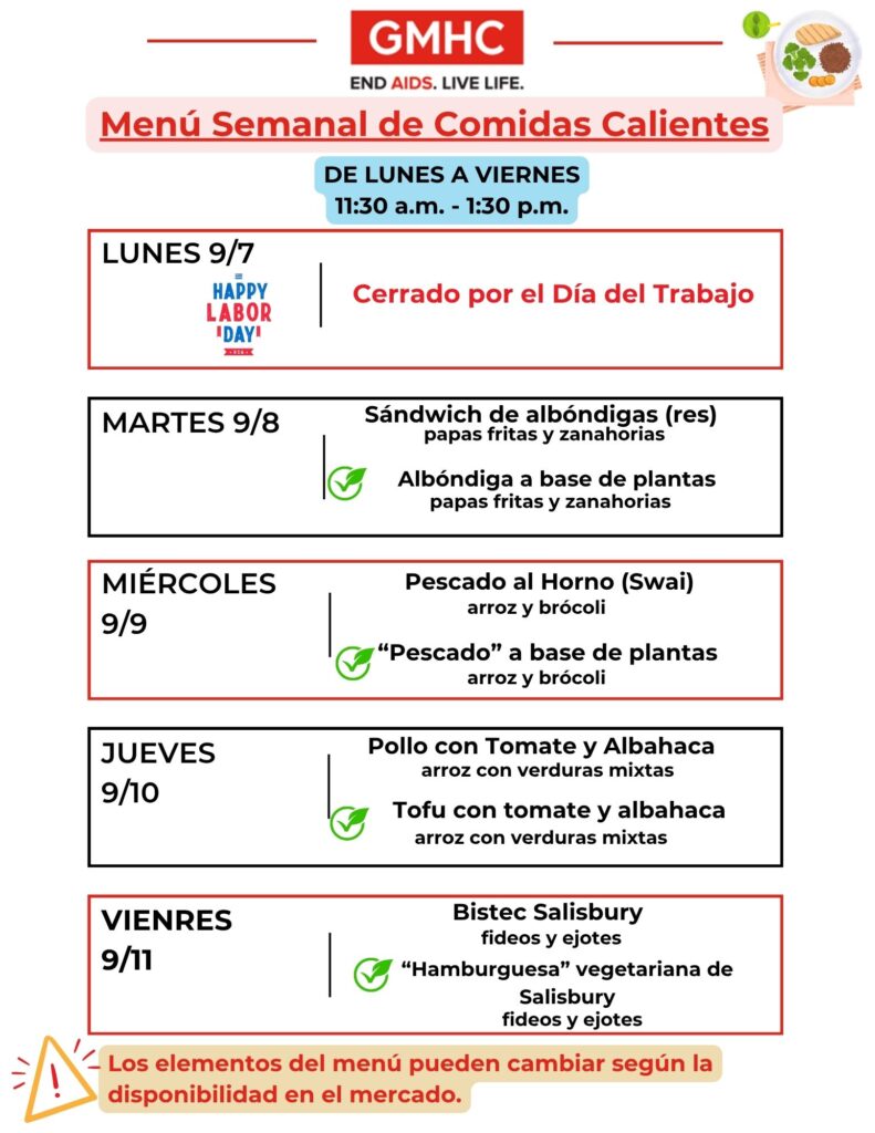 hot meals lunch 9 8 2026 Spanish